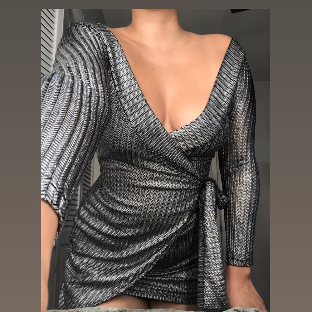 Silver Wrap Dress - Size S